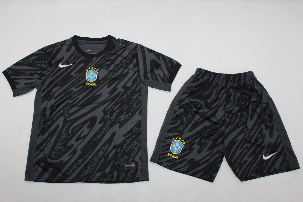 Kids-Brazil 2024 GK Black Soccer Jersey